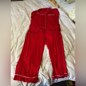 Red Pajama Set with White Trim